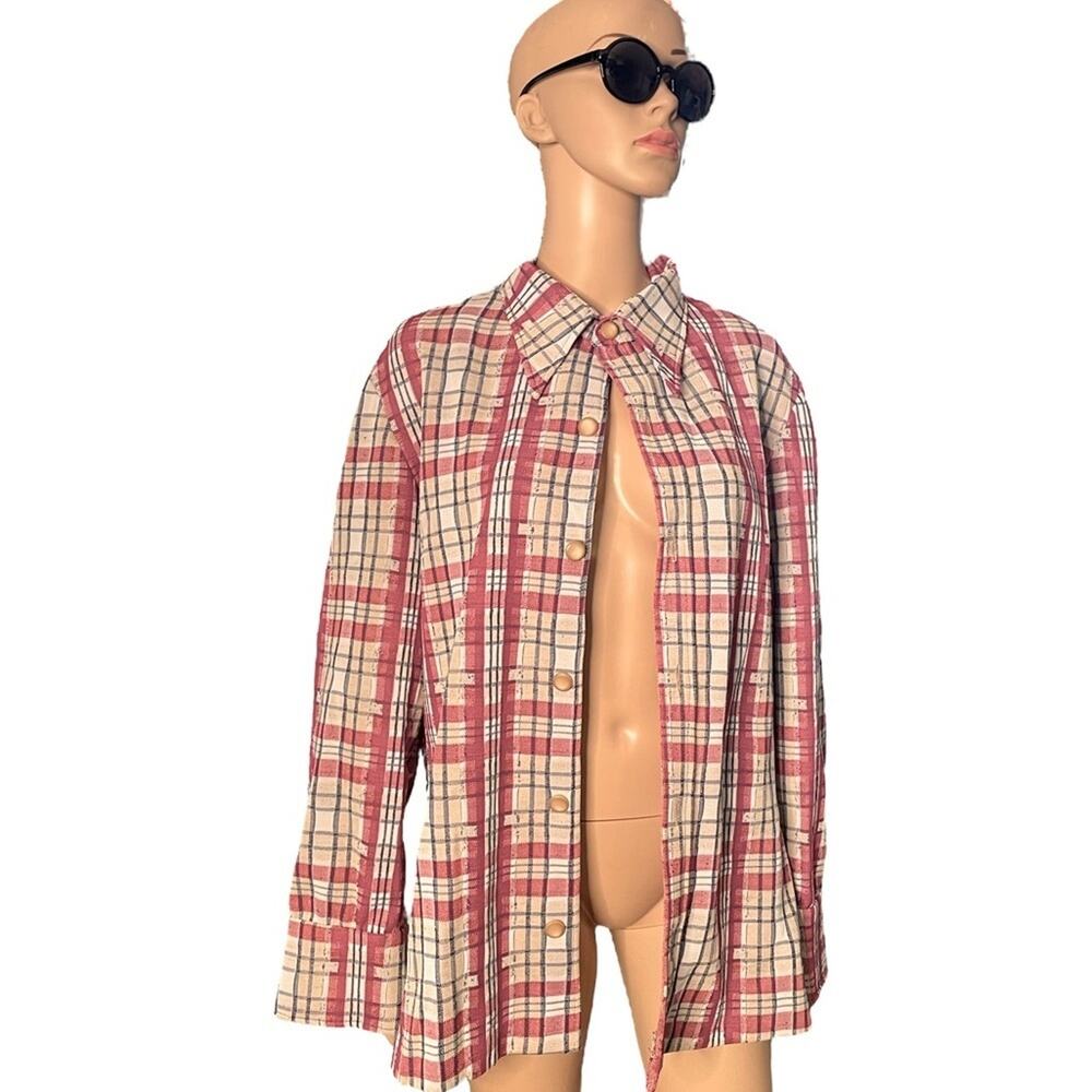 VTG Plaid Polyester Plaid Shirt Jacket Unisex  Retro 70s